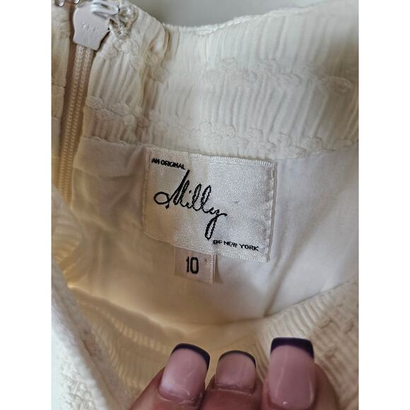 Vintage Milly New York Cream lined Shift Dress With Embossing Ladies size 10 - Picture 9 of 11